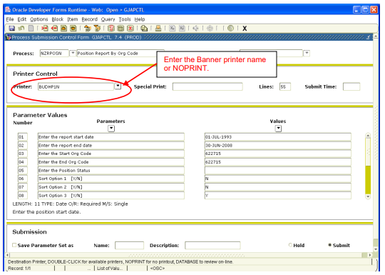 Banner printer screen