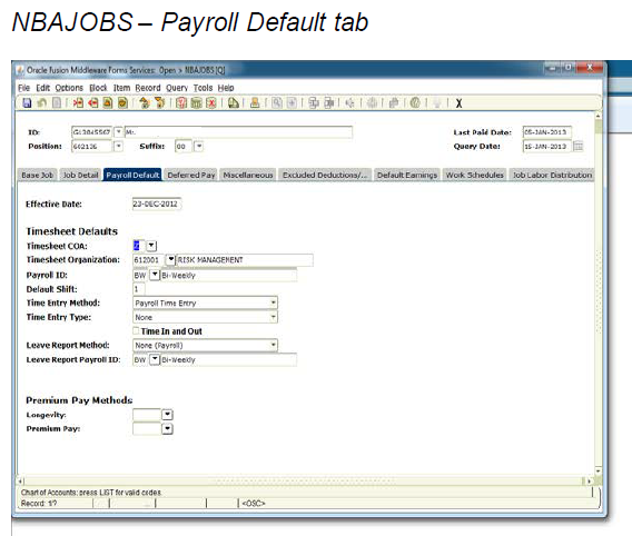 Payroll default tab