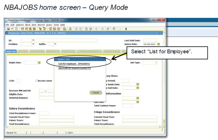 Query Mode Selection box