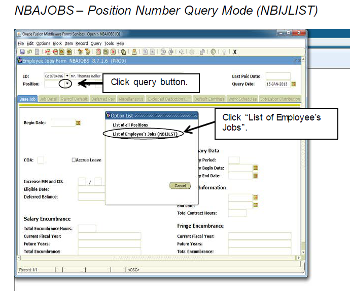 List of Employee's Jobs option