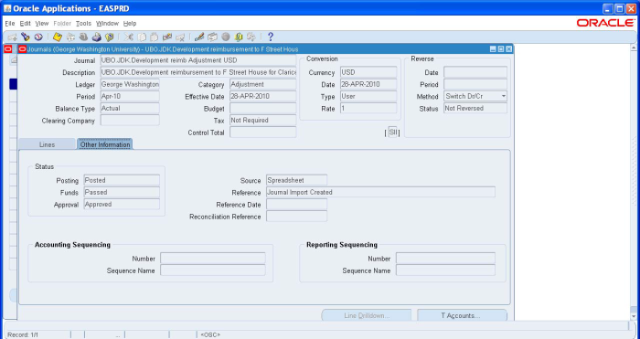 image of other journal entry information screen in EAS